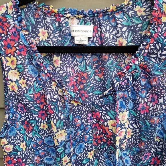 Sheer Liz Claiborne Multi-color Floral Top Size Large - Picture 8 of 9